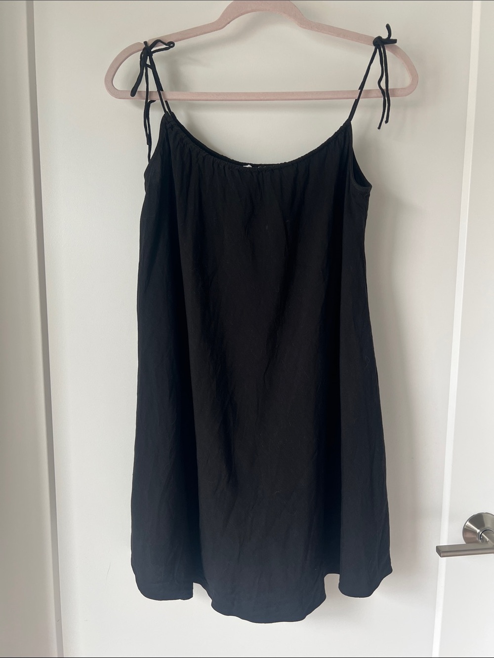 Black Tie-Strap Slip Dress